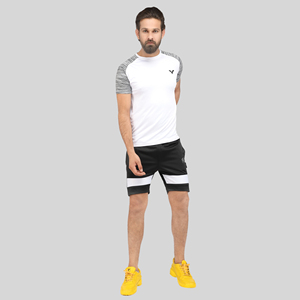 Black Solid Quick Dry Men's Gym Shorts Mid Waist Elastic Waist <b>Athletic</b> Training Shorts with Side Pocket Polyester/Cotton - Product Image 4