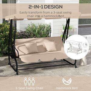 Dondolo a Sospensione Autoportante con Tettuccio Regolabile, Cuscini e Guanciali, in PE Color Ecru, Sedia a Uovo da Esterno con Supporto - Product Image 4