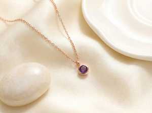 Amethyst Pendant 925 Sterling <b>Silver</b> 14K Rose Gold Plated February Birthstone Natural Gemstone Gift - Product Image 1