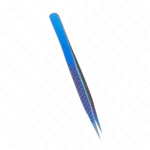 Blue I Shaped Eyelash Extension Tweezers Stainless Steel Diamond Grip Pointed Tip Precision Volume Lash <b>Tool</b> Classic - Product Image 5