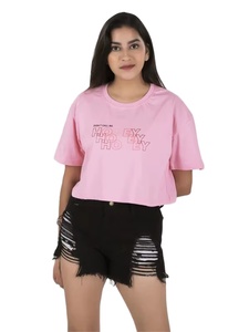 เสื้อยืดแขนสั้นผ้าฝ้ายทรงครอปพิมพ์ลายตัวอักษร แขนเสื้อแบบแร็กแลน เสื้อยืดเด็กผู้หญิง พิมพ์โลโก้ตามสั่ง เสื้อครอปสำหรับผู้หญิง - Product Image 2