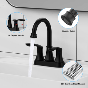 Rubinetto da Bagno Nero Opaco da 4 Pollici con 2 Maniglie, Scarico a Scomparsa e Tubi di Alimentazione per Lavabo [Non Spedibile nei Weekend] - Product Image 4