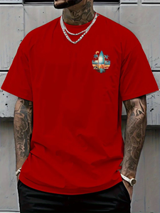 Men's Red T-Shirt Short Sleeve O-Neck Digital <b>Print</b> Beach <b>Surf</b> Design Regular Fit 100% Cotton Jersey Breathable Casual Style - Product Image 4