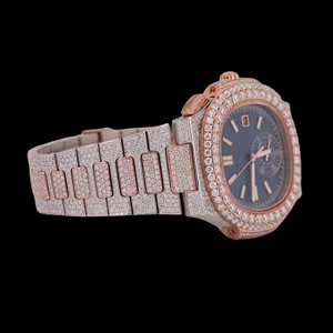 Reloj de Pulsera para Hombre, Diseño Hip Hop, con Caja Cuadrada Totalmente Cubierta de Piedras, Esfera Azul, Bisel de Dos Tonos, Mecánico, para Fiestas - Product Image 4