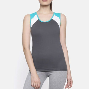 Camiseta sin mangas deportiva para mujer 2026, color gris, con bloques de color, espalda cruzada, ribete en contraste, para gimnasio, yoga, entrenamiento de verano - Product Image 2