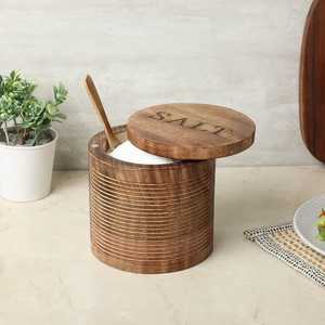 Salière en bois naturel, étanche, compatible lave-vaisselle, avec couvercle pivotant, accessoire de cuisine fait main pour le stockage de sel et d'épices gastronomiques - Product Image 4