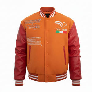 Chaqueta universitaria personalizada de alta calidad con mangas de cuero, cuerpo de lana, logotipo bordado en la parte delantera y trasera. - Product Image 5