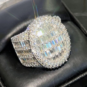 Luxury Iced Out Men's 925 Sterling Silver Baguette Cut Moissanite Engagement & Anniversary <b>Statement</b> <b>Ring</b> Hip Hop Style Jewelry - Product Image 1