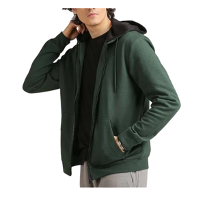 Sudadera con Capucha y Cremallera para Hombre, Color Verde Oscuro, con Cuentas, Corte Regular, Informal, Transpirable, de Algodón Tejido, Felpa Francesa, para Invierno - Product Image 5