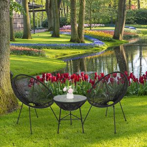 Set di Mobili da Bistrot Acapulco in 3 Pezzi per Esterni, Giardino e Patio - Nero con 2 Sedie e Tavolo con Piano in Vetro - Product Image 5