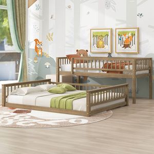 Letto a Castello Twin XL Sopra Queen Color Noce con Scala e Sponde di Sicurezza per Bambini - Product Image 2