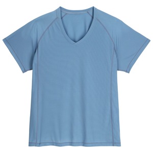 Nouveau T-shirt décontracté pour femme grande taille, col en V, manches courtes, bleu uni, séchage rapide, en polyester tricoté, coupe classique - Product Image 1