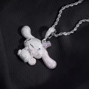 Colgante de elefante de dibujos animados estilo hip-hop con piedras de moissanita de rodio y plata 925 con micro pavé, ideal para uso diario, joyería unisex. - Product Image 1
