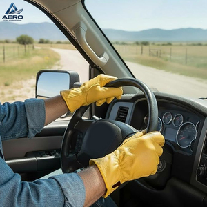 Lightweight Reusable Ergonomic Elastic Wrist For Industrial Comfort Durable Yellow Genuine Leather Safety Driver <b>Gloves</b> - Product Image 4