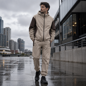Unisex Breathable <b>Hooded</b> Tracksuit Full Sleeve Color Blocking Polyester Jogging Suit With <b>Zip</b> Pockets And Adjustable Hood - Product Image 5