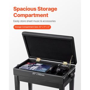 22\" X 13\" X 19.3\" Piano Bench Keyboard Piano Chair Adjustable Height Padded <b>Cushion</b> <b>Storage</b> Compartment Iron Material MOQ 1pc - Product Image 3