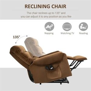 Brown Velvet Power Lift Recliner Chair with Vibration Massage & Remote Control Premium Comfortable Recliners - Product Image 4