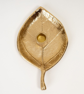Modern Gold Leaf <b>Candle</b> Holder with <b>Tray</b> Decorative Metal Single <b>Candle</b> Stand for Home & Table Decor - Product Image 3
