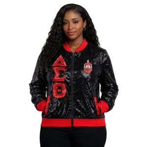 Giacca con Paillettes Nera Delta Sigma Theta per Donne, Vestibilità Comoda, Tessuto Premium, Abbigliamento Casual per Confraternite Greche - Product Image 1