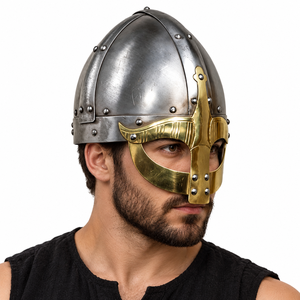 GJERMUNDBU Réplica de Casco Vikingo de Acero Suave de Hierro de Primera Calidad Hecho a Mano, Calibre 18, con Esmalte Incrustado, Armadura de Coleccionista de Alta Resistencia - Product Image 1