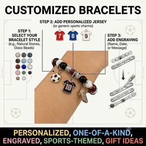 Bracelet de charme de football personnalisé avec pendentif maillot de foot numéro 10, bracelet sport en acier inoxydable pour cadeaux d'équipe - Product Image 6