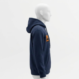 Men's Navy Blue Hooded Sweatshirt With <b>Orange</b> Logo Front Pocket Casual Cotton Pullover Regular Fit Autumn Wear <b>Hoodies</b> - Product Image 4