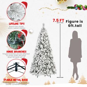 Sapin de Noël artificiel floqué de 7,5 pieds avec 500 lumières LED et 1252 pointes en PVC - Product Image 3