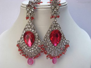 Silver Plated <b>Crystal</b> Jewelry <b>Set</b> Necklace Earrings Pear Cut Rhinestone Women's Wedding Ethnic Style - Product Image 2
