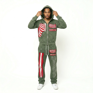 2026 Men's Vintage Oversized Fleece Solid Hoodie Jogger Set Distressed Washed Streetwear Tracksuit Custom Logo Beanie Winter - Product Image 4