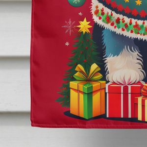 Viejo perro pastor inglés vacaciones Navidad gran porche bandera Multicolor poliéster patio Banner ilustraciones para casa pared colgante manga - Product Image 4