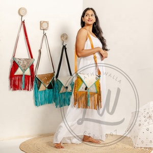 High Quality Boho Women Leather <b>Shoulder</b> Bag New Western Turquoise Stone Single <b>Strap</b> Vintage Portable Design Hide Fur Suede - Product Image 1