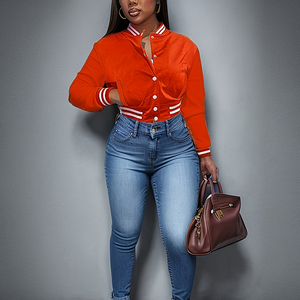 Veste bomber varsity courte pour femme, en cuir brodé, imprimé streetwear, logo personnalisé - Product Image 5