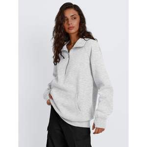 À la mode 2025 automne/hiver mode reine femmes surdimensionné quart Zip pull sweat avec capuche manches longues et trous pour les pouces - Product Image 1