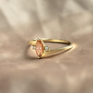 Lab Grown Vivid Orange 1.01CT Marquise Cut Diamond Three Stone <b>Ring</b> IGI Certified 18K Yellow Gold Premium Party Gift for Lovers - Product Image 2