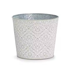 Galvanized Metal Flower <b>Pot</b> With Vintage Pattern Indoor Plant Container <b>For</b> Flower Green Plant Planter <b>Pot</b> - Product Image 1