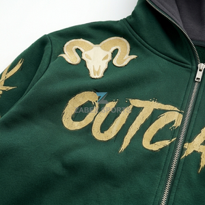 Sweat-shirt à capuche zippé vert pour homme, coupe classique, imprimé avec motif boussole et logo frontal motif épines - Product Image 5