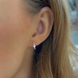 Diamond Huggie <b>Earrings</b> Round Cut Lab Grown 10mm Minimalist Everyday Wear Modern Small <b>Hinged</b> <b>Hoops</b> 14K 18K Solid Gold Wholesale - Product Image 2