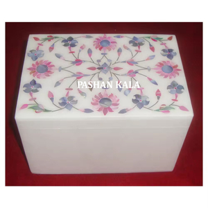 White Solid Exclusive Marble Different Natural Mother of Pearl Inlay Design Box Shape Rectangular Jewelry Box for Birthday Gift - Product Image 5