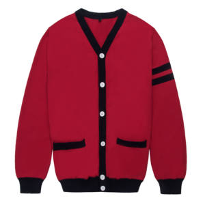 Cardigan épais en laine/cachemire tricoté rouge pour homme, manches longues, couleur unie, boutons sur le devant, col en V, séchage rapide, respirant - Product Image 1