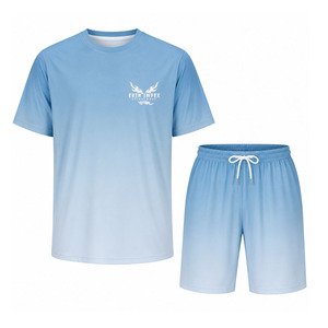 Conjunto de Camiseta de Manga Corta y Pantalones Cortos para Hombre Ekin Impex, Azul Claro, Tejido Sólido, Secado Rápido, Ropa Casual de Verano, Cuello Redondo - Product Image 1