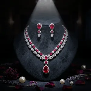 Parure de collier style rubis rouge en laiton, inspirée Kundan Polki, bijoux de mariée pour femmes pour mariage et fête - Product Image 2