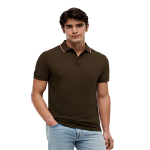 Polo à manches courtes pour homme, noir, couleur unie, coton Oxford, décontracté, respirant, coupe classique - Product Image 4