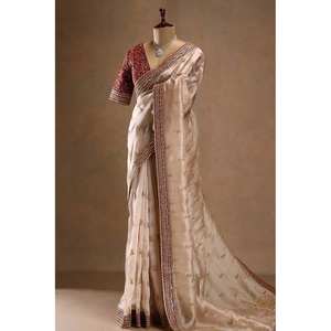 Saree de créateur pour femme avec paillettes et cordon brodé - Product Image 2