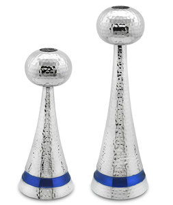 New Arrival Handmade Hammered Modern Aluminum Silver Shiny Tulip Mouth Anodized Gold Durable Shabbat <b>Table</b> Candlestick Set UV - Product Image 2
