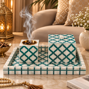 Geometric Bone Inlay Bakhoor Burner Set with Tray & Storage <b>Box</b> Chic Resin Arabic Incense Burner Oud Burner Home Decor <b>Eid</b> <b>Gift</b> - Product Image 1