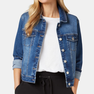 Veste en jean noire pour femme, coupe ajustée, style formel, vêtement d'extérieur en jean - Product Image 1