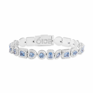 Pulsera de Topacio Azul Cielo con Halo Cuadrado, Joyería Hip Hop de Lujo para Mujer y Hombre, Pulsera Personalizada de Plata de Ley 925 con Baño de Oro - Product Image 4