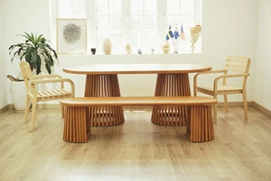 Élégante table à manger d'extérieur ovale | Conception en bois durable à double piédestal pour patios, hôtels et villas | Vietnam Fabricant - Product Image 5