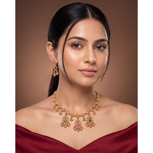 Indian Ethnic Sneha Premium Heritage Gold Plated CZ Bridal Necklace <b>Set</b> - Product Image 1
