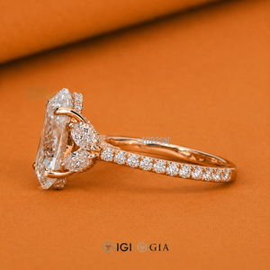 Bague de fiançailles ovale de 3,00 carats, diamants marquise et ronds sur les côtés, alliance de mariage cathédrale, certifiée IGI, bague de demande en mariage - Product Image 3